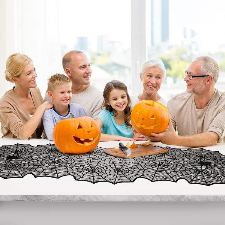 Black Lace Spider Web Table Runner